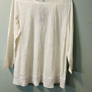 Ralph Lauren Cream Long Sleeve Top With Chiffon Hem  (L) NWT